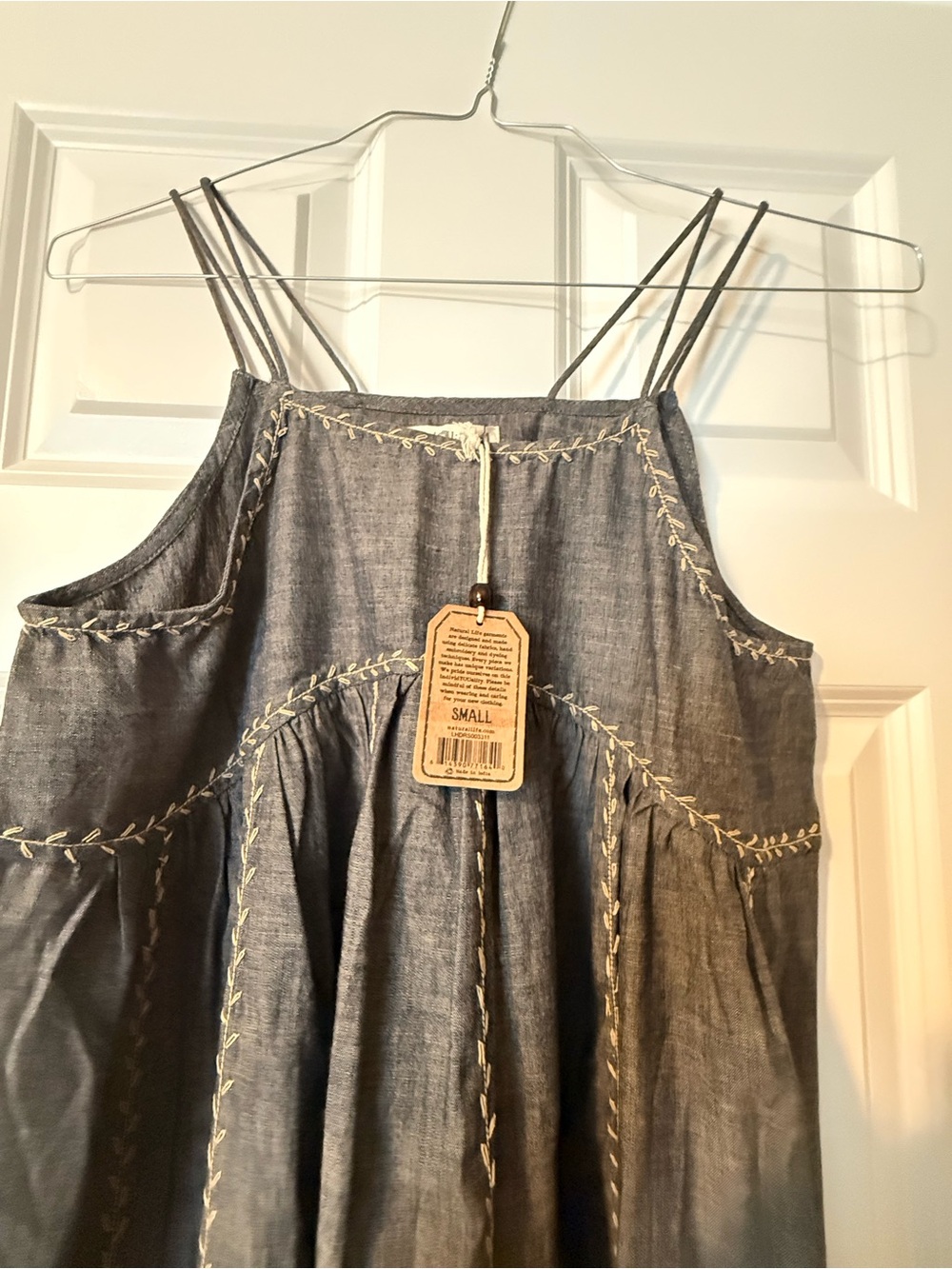 NATURAL LIFE Blue Chambray Spaghetti-Strap Maxi Dress - Picture 5 of 5